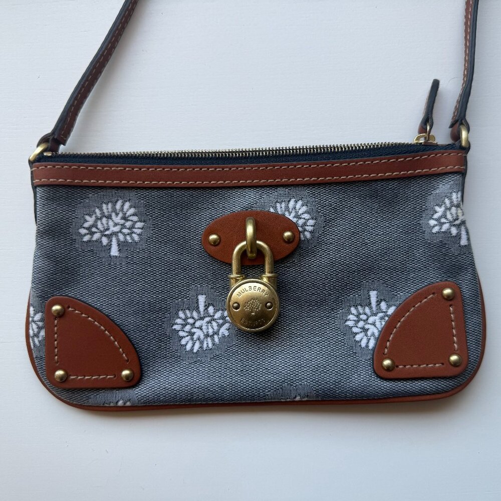 Mulberry Tamara Mini Messenger Bag with White Tree Canvas & Patent Brown Leather